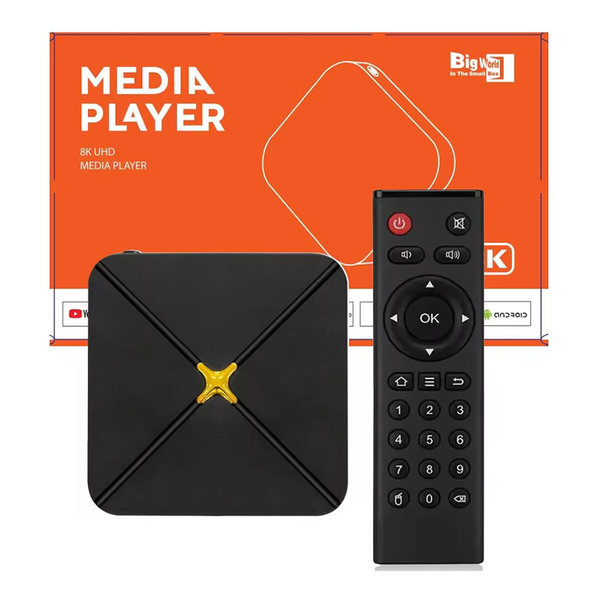 HLQ-PLUS Network TV Box, Amlogic S905X3 Quad-Core 1.8GHz, 2GB DDR4+8GB/32GB/64GB eMMC, Dual-Band WiFi & Bluetooth, 4K@60fps HDR10, Android 9.0-14 Smart Network Media Player